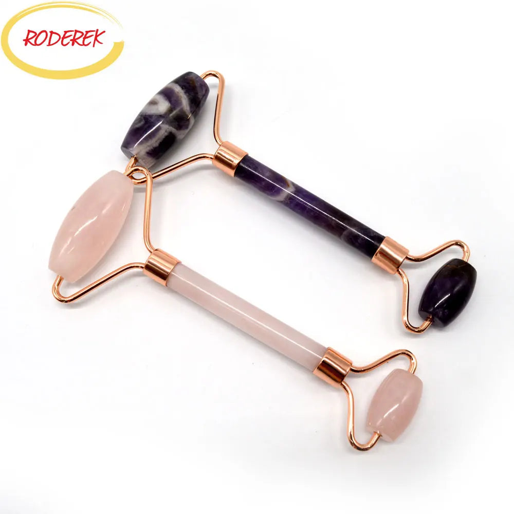 Amethyst Jade Face Roller – Rose Gold Anti-Cellulite Massager