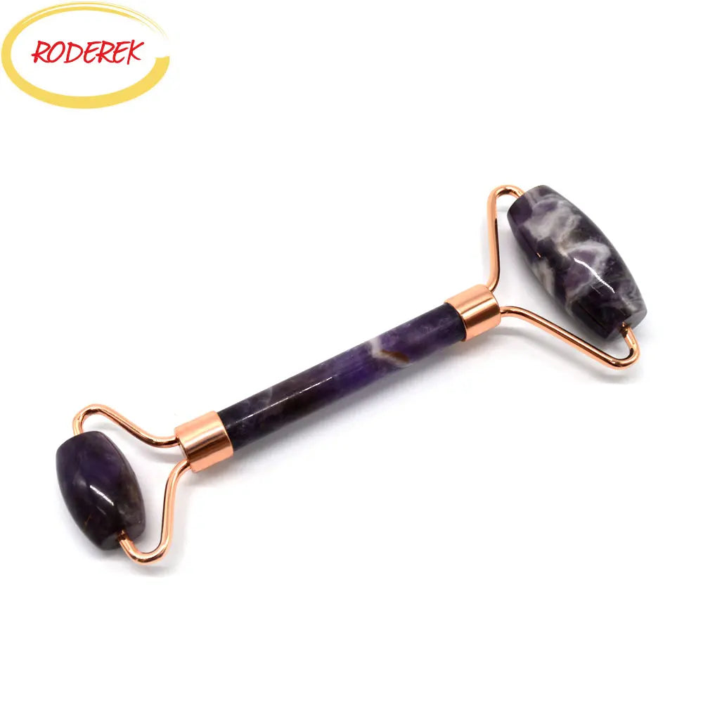 Amethyst Jade Face Roller – Rose Gold Anti-Cellulite Massager