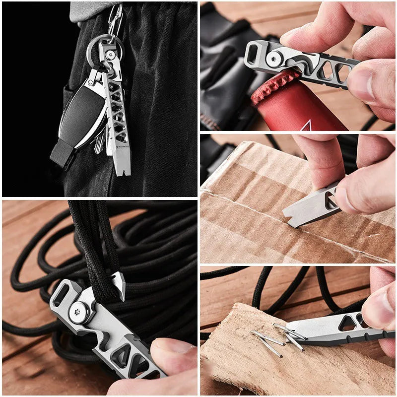 Outdoor Portable EDC Titanium Alloy Crowbar - Multi-Tool Bottle Opener & Self Defense Gadget for Camping Survival Kit