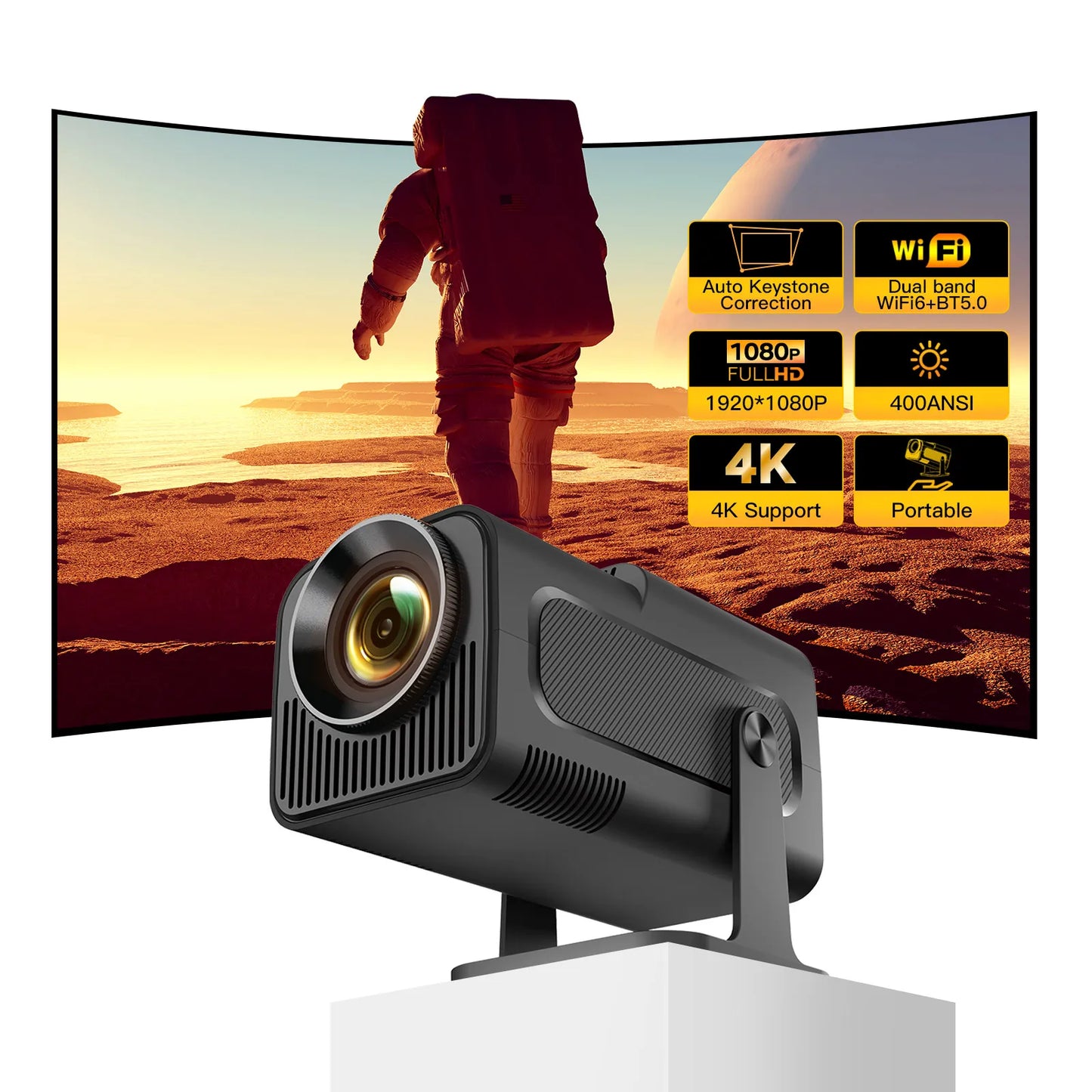 HY320 4K Mini Projector - 1080P, WiFi6, Home Theater