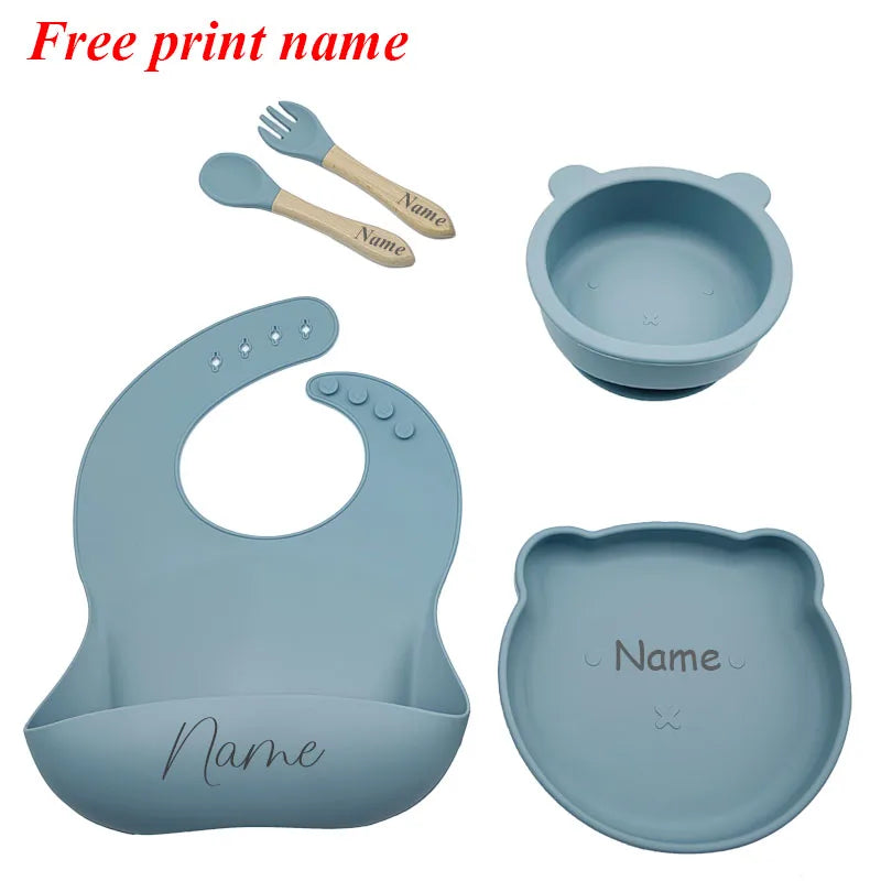 Personalized Baby Feeding Set with Cute Bear Plate