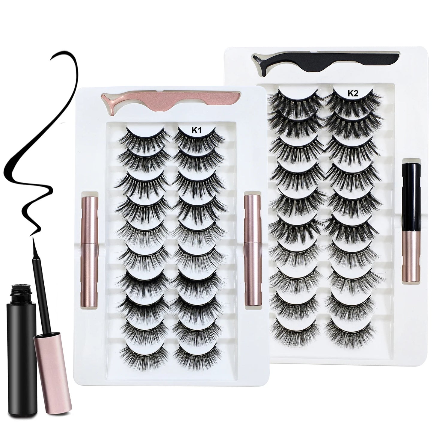 10 Pairs Magnetic Eyelashes Kit – Reusable with Eyeliner & Tweezers