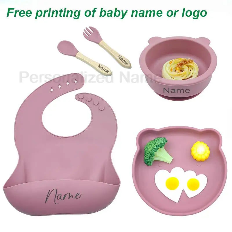 Personalized Baby Feeding Set with Cute Bear Plate