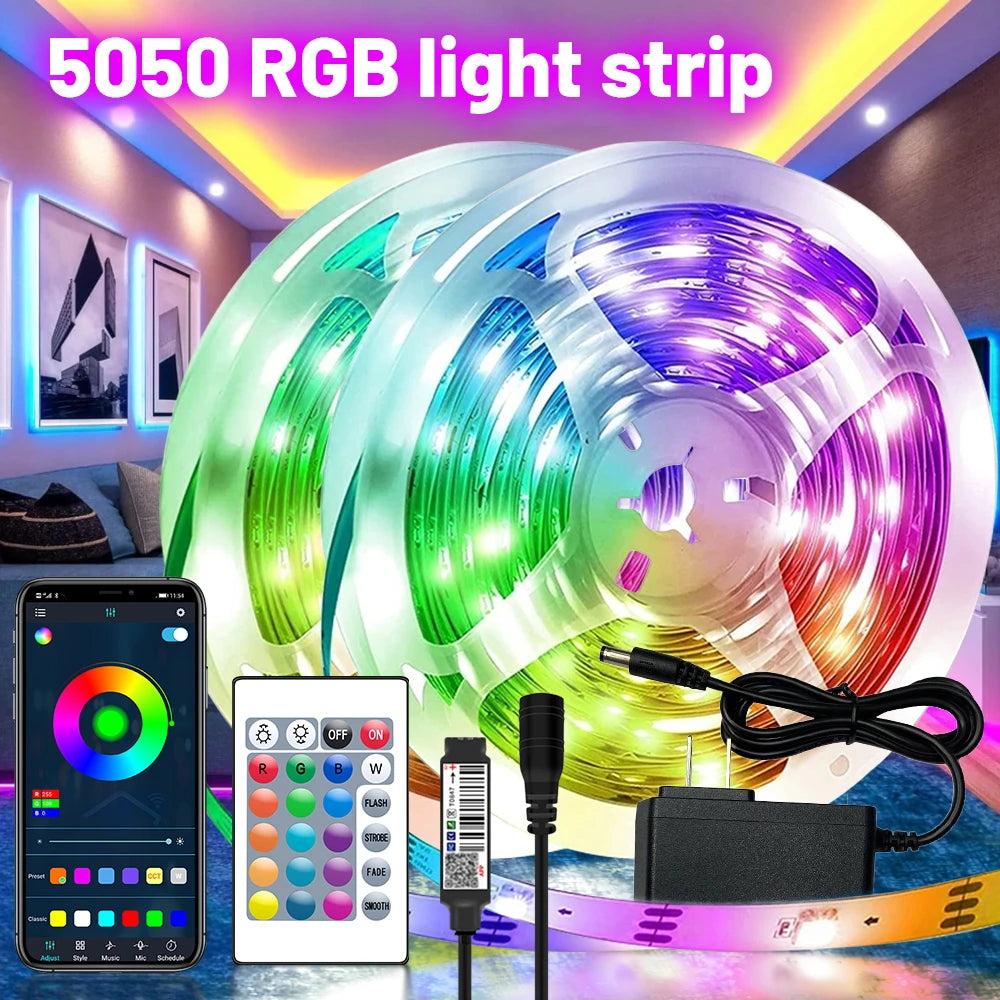 5050 RGB Light Strip Bluetooth App Control 30LEDS/m  DC US Power Supply LED Flexible Ribbon Diode Tape for TV Backlight Room