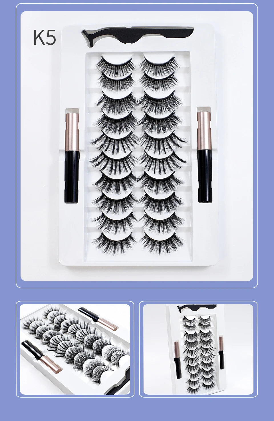 10 Pairs Magnetic Eyelashes Kit – Reusable with Eyeliner & Tweezers