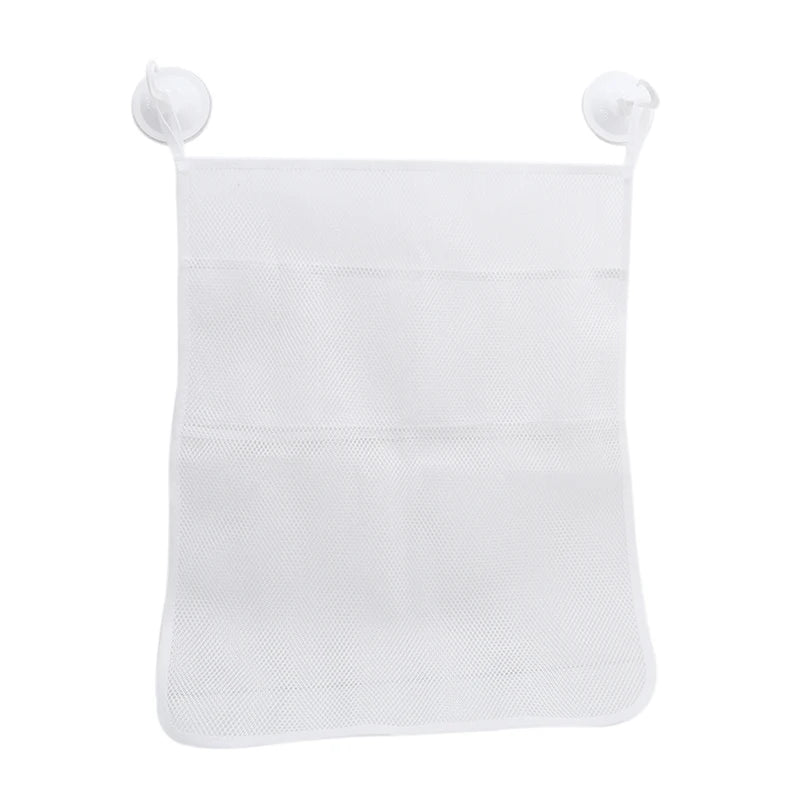 White Mesh Toy Storage Bag – Suction Cup Organizer for Baby Bath Toys