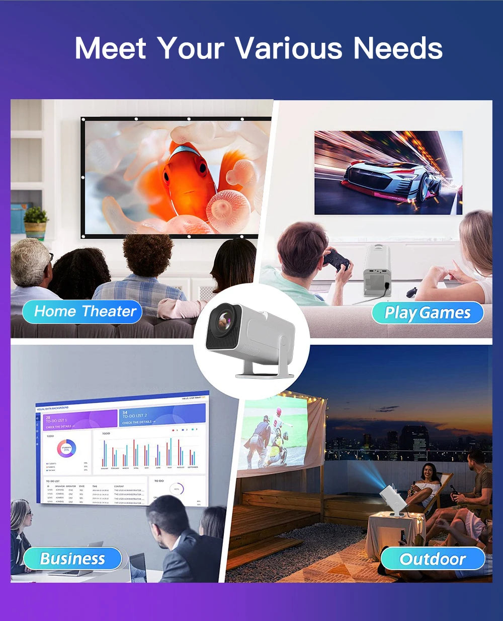 HY320 4K Mini Projector - 1080P, WiFi6, Home Theater