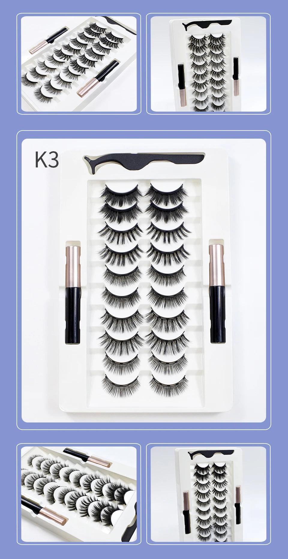 10 Pairs Magnetic Eyelashes Kit – Reusable with Eyeliner & Tweezers