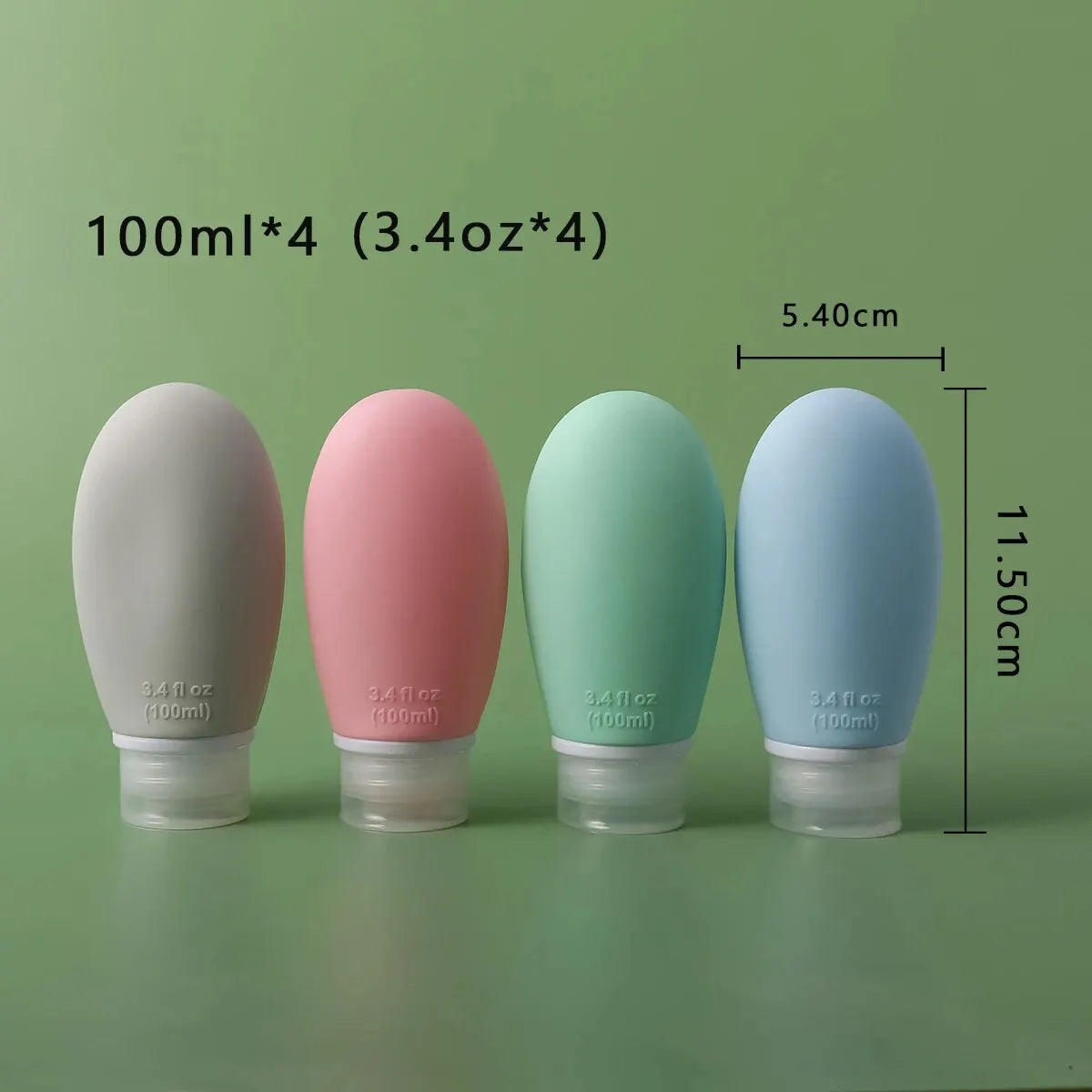 4-Piece Travel Size Silicone Squeeze Bottles Set - Leak-Proof Toiletries Kit for Shampoo, Conditioner, and Lotion