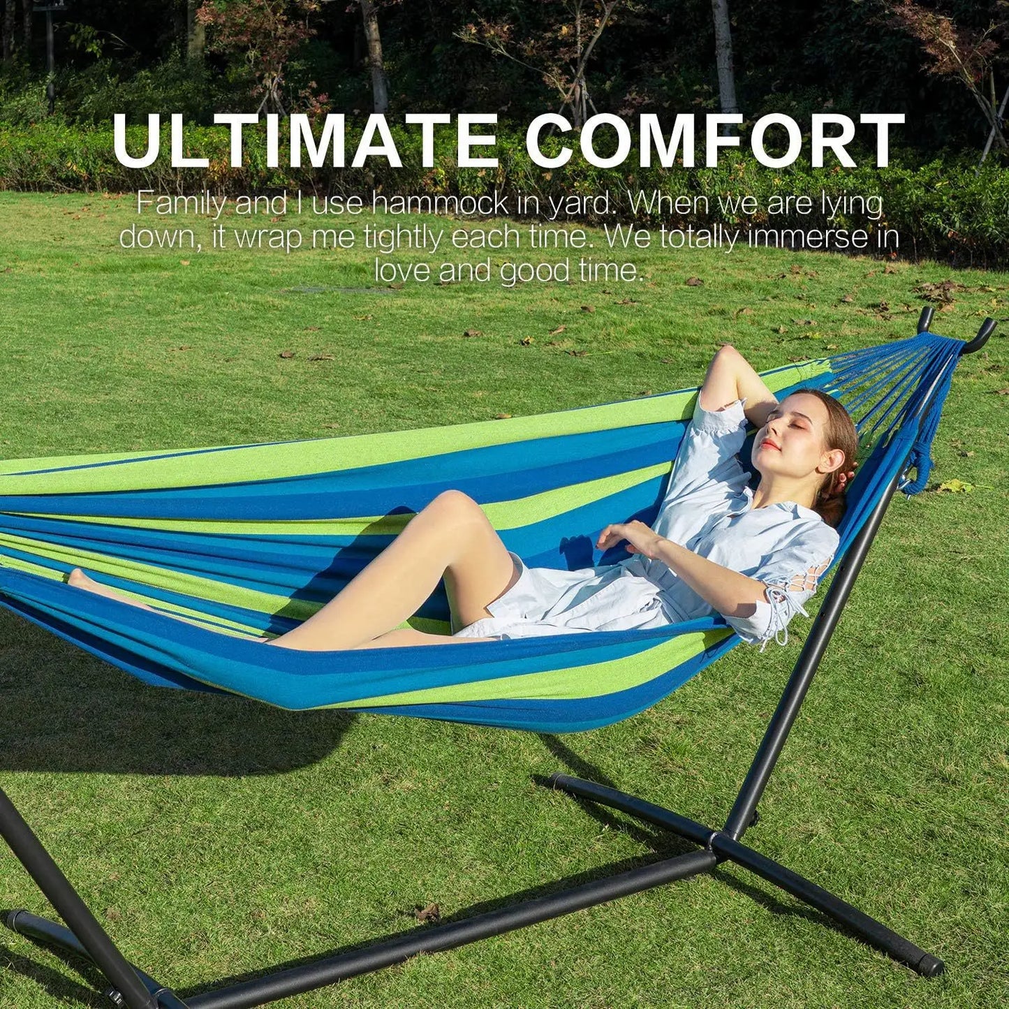 Portable Anti-Rollover Canvas Hammock with Detachable Stand - Outdoor Camping Essential