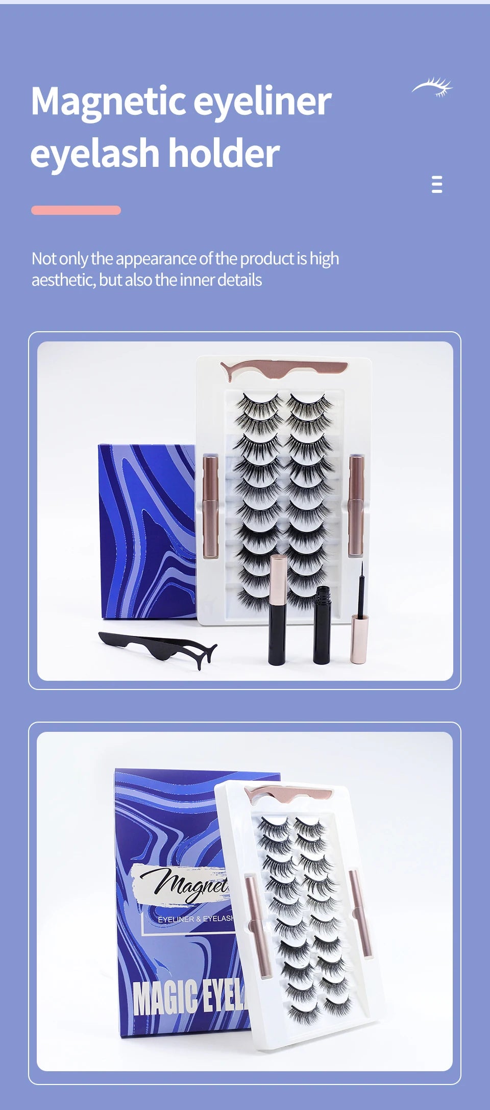 10 Pairs Magnetic Eyelashes Kit – Reusable with Eyeliner & Tweezers