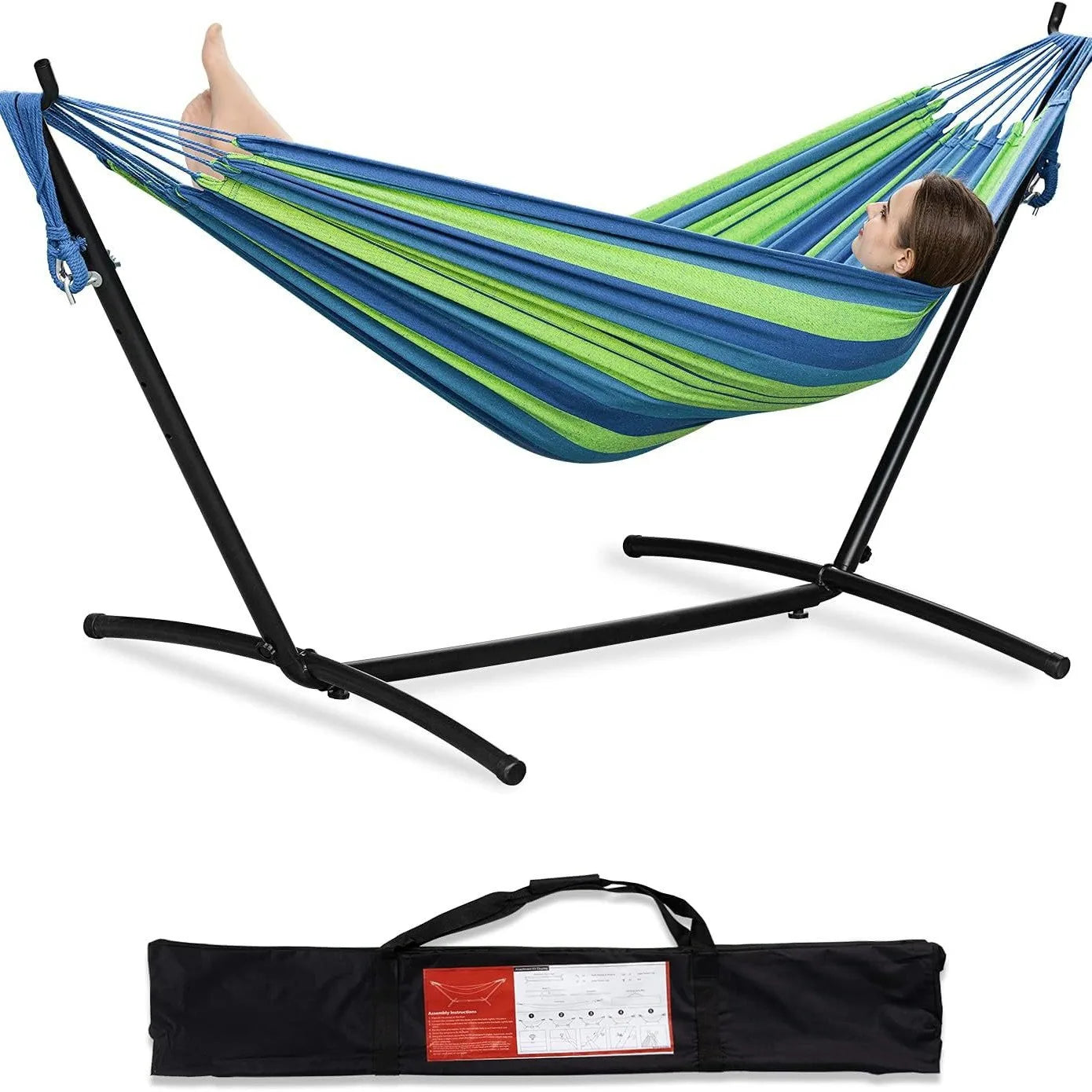 Portable Anti-Rollover Canvas Hammock with Detachable Stand - Outdoor Camping Essential