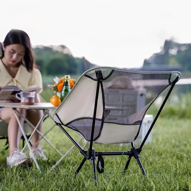 Outdoor Portable Folding Moon Chair - Camping Fishing Leisure Chair with Thick Steel Pipe, 100KG Weight Capacity