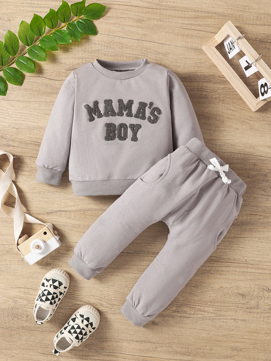 MAMA'S BOY Newborn Baby Long Sleeve Pants Set - Autumn & Winter 2PC Outfit