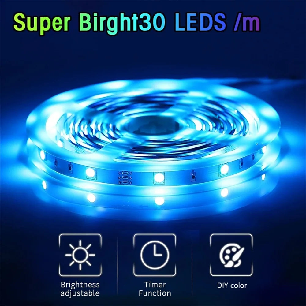 5050 RGB Light Strip Bluetooth App Control 30LEDS/m  DC US Power Supply LED Flexible Ribbon Diode Tape for TV Backlight Room