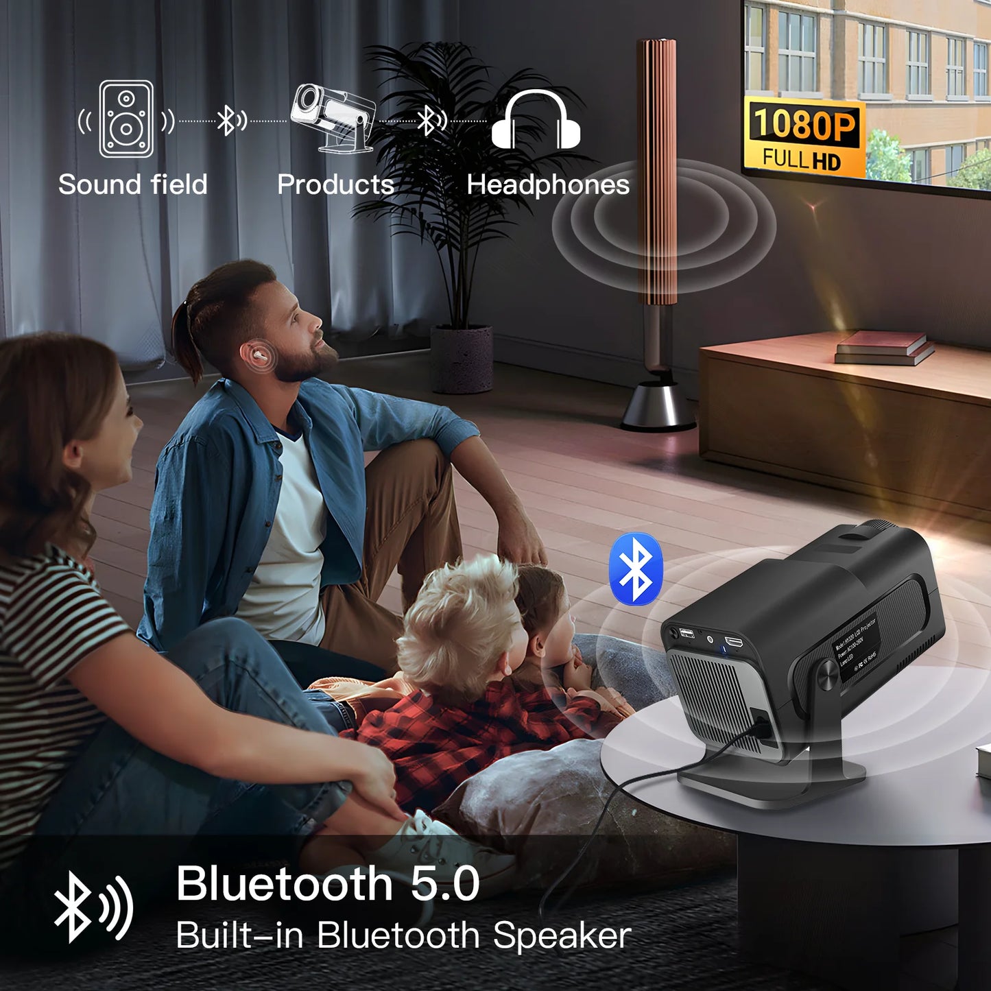 HY320 4K Mini Projector - 1080P, WiFi6, Home Theater