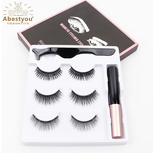 Abestyou 3D Natural Mink Eyelashes Kit – 3 Pairs, 5 Magnets, with Magnetic Eyeliner & Tweezers