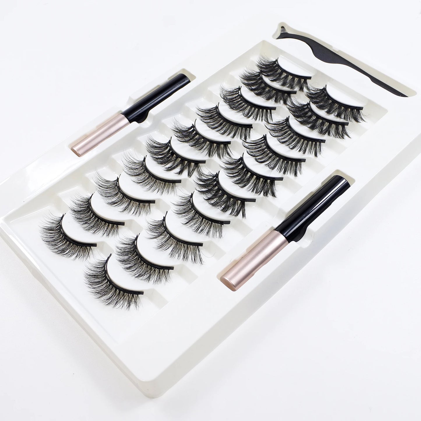 10 Pairs Magnetic Eyelashes Kit – Reusable with Eyeliner & Tweezers