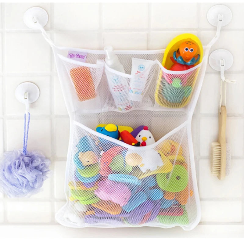 White Mesh Toy Storage Bag – Suction Cup Organizer for Baby Bath Toys