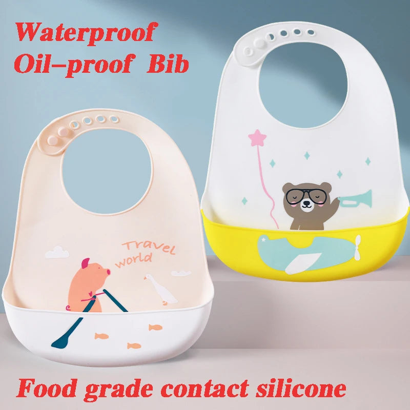 Cartoon Adjustable Silicone Bib for Toddlers