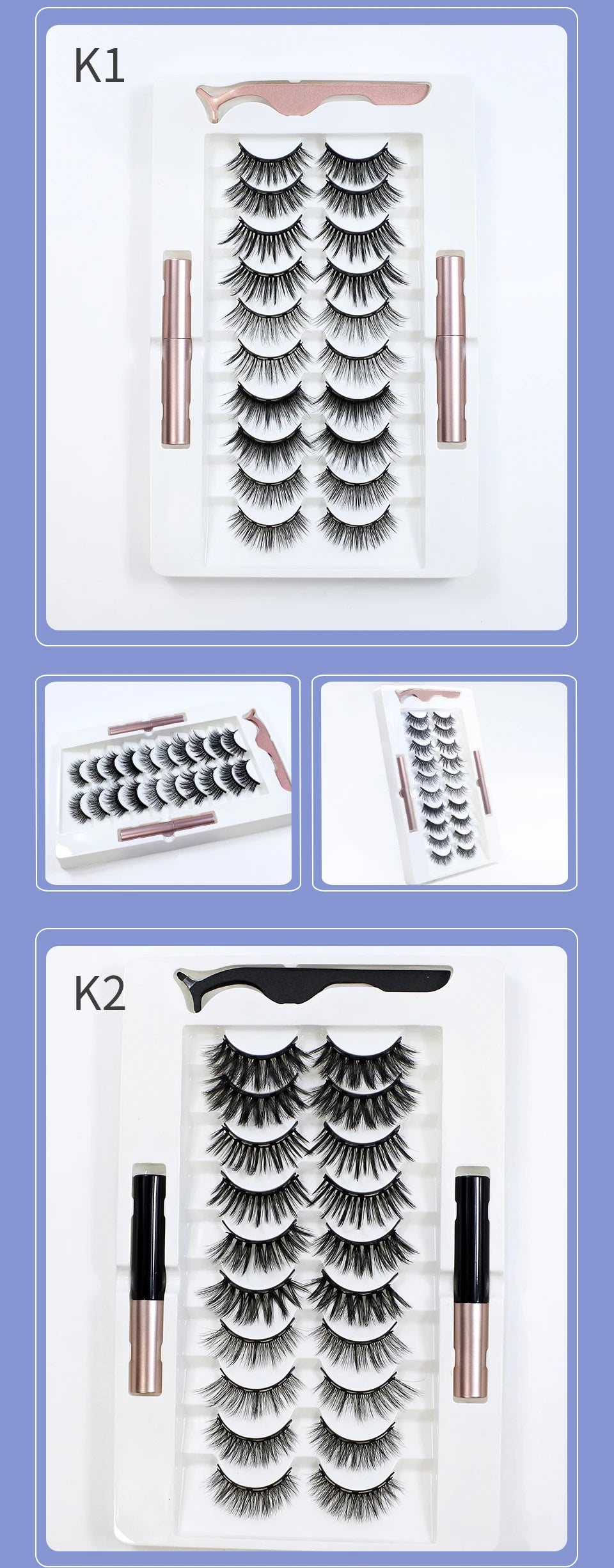 10 Pairs Magnetic Eyelashes Kit – Reusable with Eyeliner & Tweezers