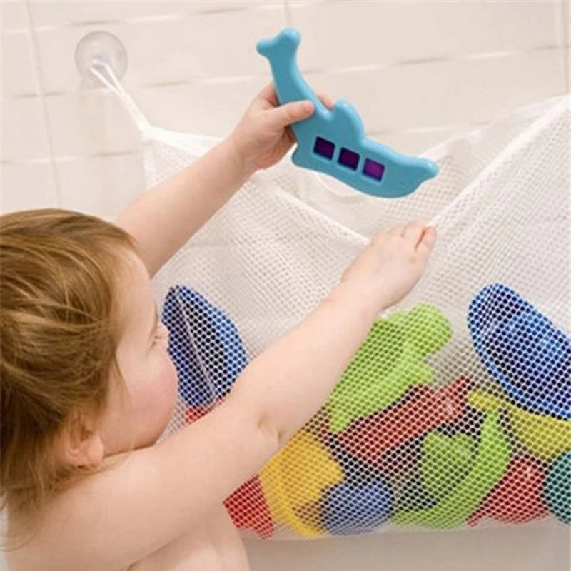 White Mesh Toy Storage Bag – Suction Cup Organizer for Baby Bath Toys