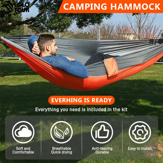 220x100cm Parachute Hammock - 1-Person Portable Army Survival Nylon for Travel & Camping