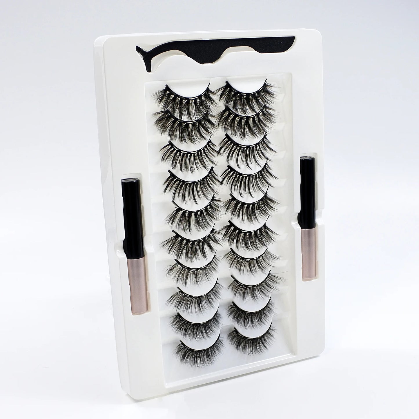 10 Pairs Magnetic Eyelashes Kit – Reusable with Eyeliner & Tweezers