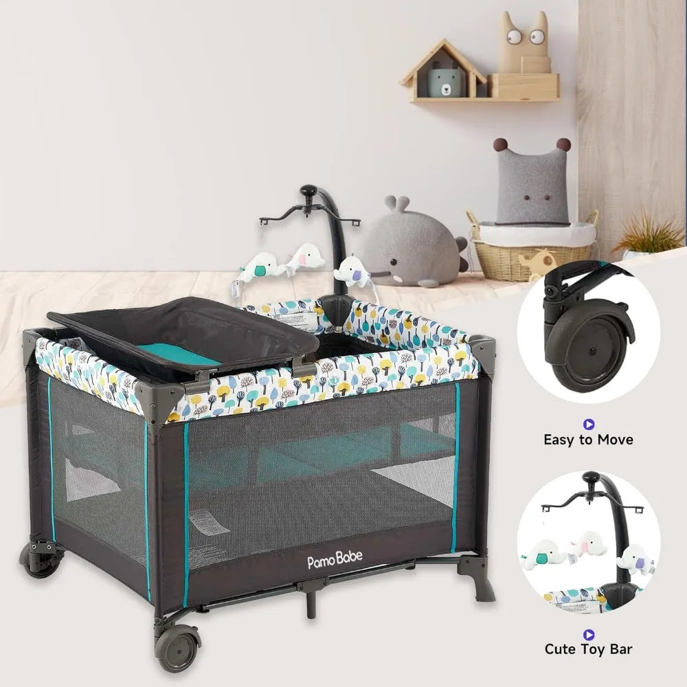 Portable Baby Playpen with Detachable Bassinet and Changing Table