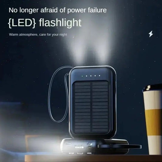 Mini 10000mAh Solar Power Bank - Fast Charging Emergency Outdoor Phone Charger with Large Capacity