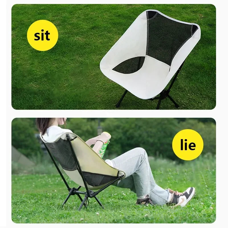 Outdoor Portable Folding Moon Chair - Camping Fishing Leisure Chair with Thick Steel Pipe, 100KG Weight Capacity