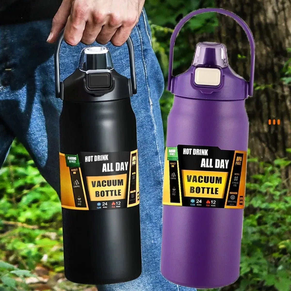 Stainless Steel Thermos with Straw - Outdoor Sports Thermal Mug, Vacuum Flask for Hot Water Travel