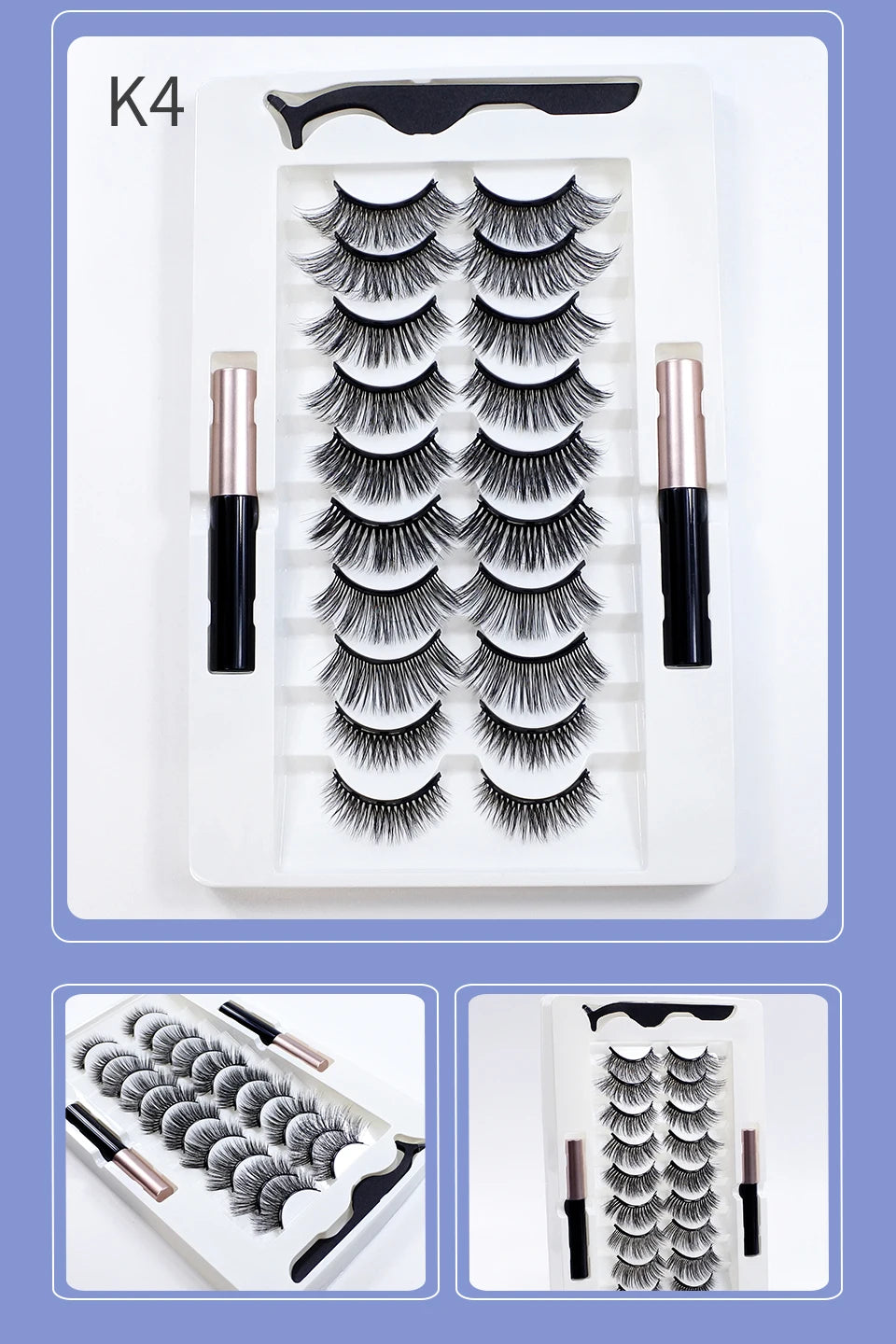 10 Pairs Magnetic Eyelashes Kit – Reusable with Eyeliner & Tweezers